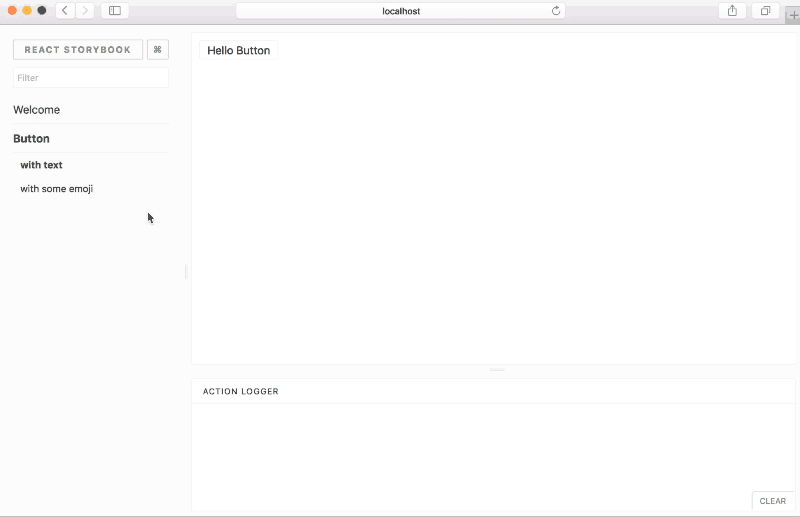 Exemplo do Storybook funcionando